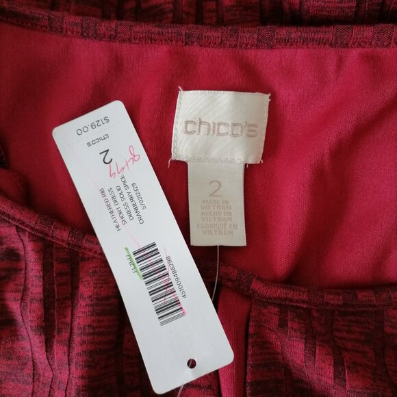 NWT Chico's Cranberry Spice Red Heathered Ribbed Striped Short Dress Size 2 US L - Picture 5 of 7